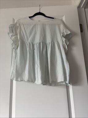 Women's Light Blue Flutter Sleeve Peplum Blouse